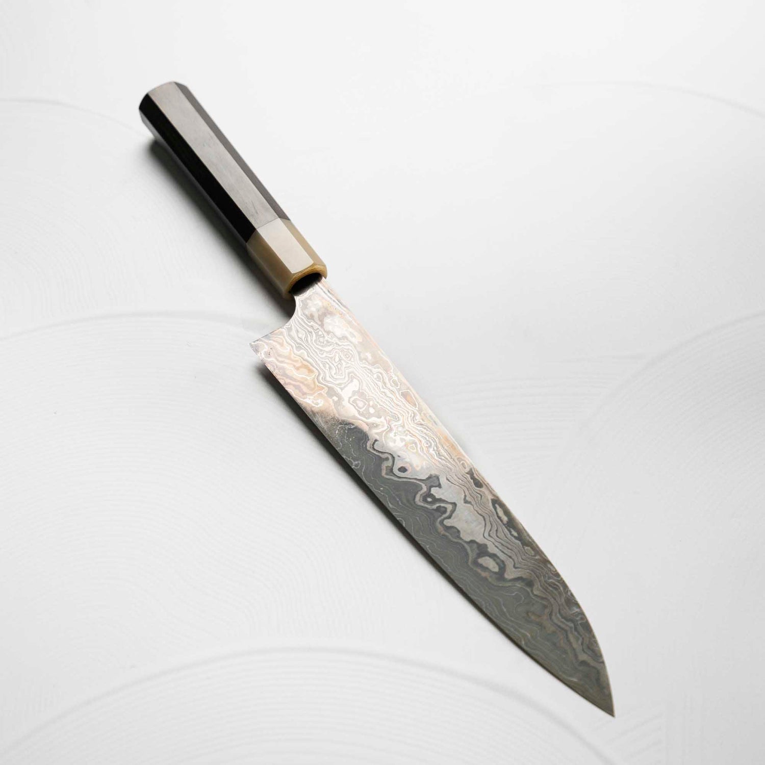 Nigara Hamono "Kagetora" Blue 2 + White 2 Damascus Gyuto 240mm - Ebony & Blonde