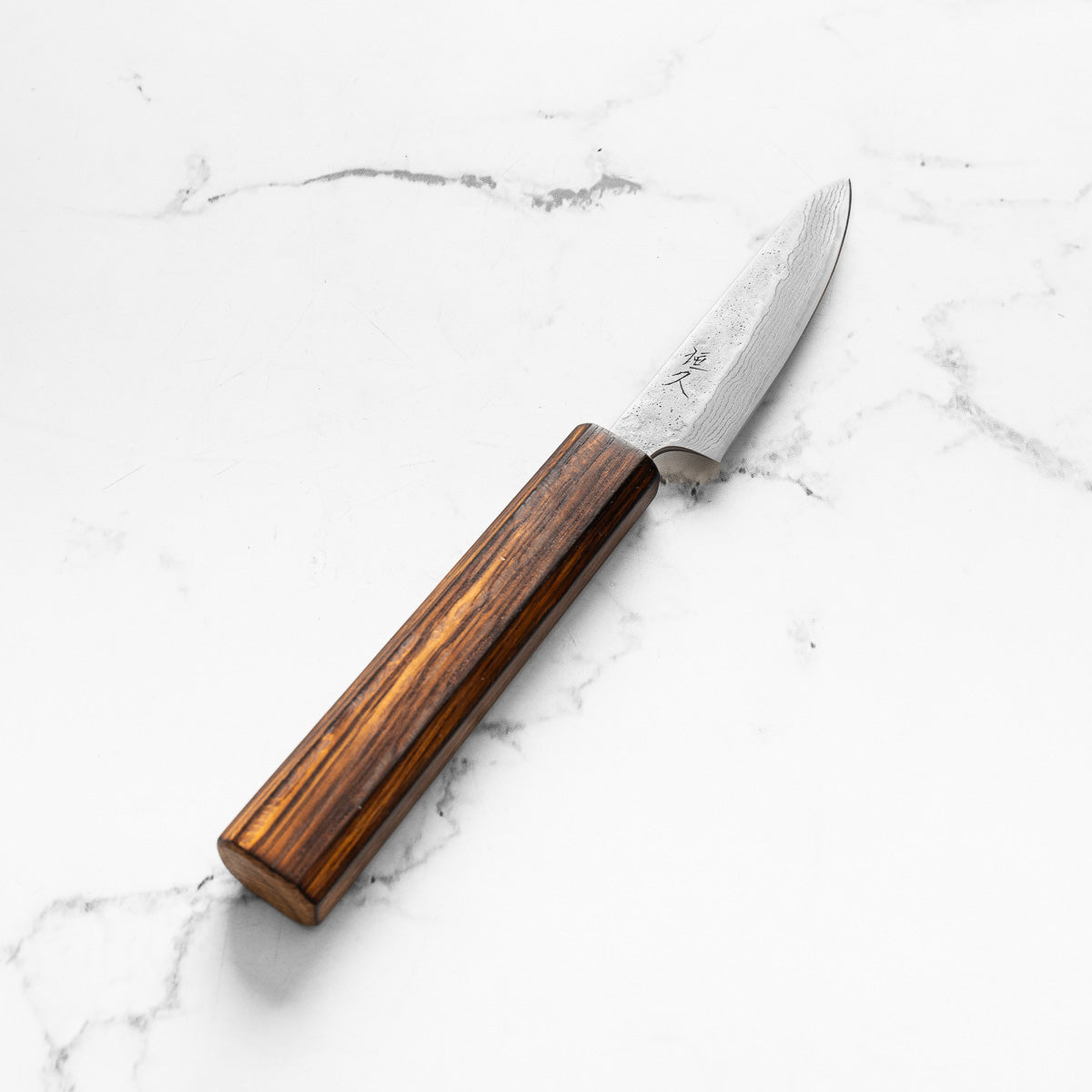 Tsunehisa 440C Damascus Tsuchime Petty 80mm - Black Oak