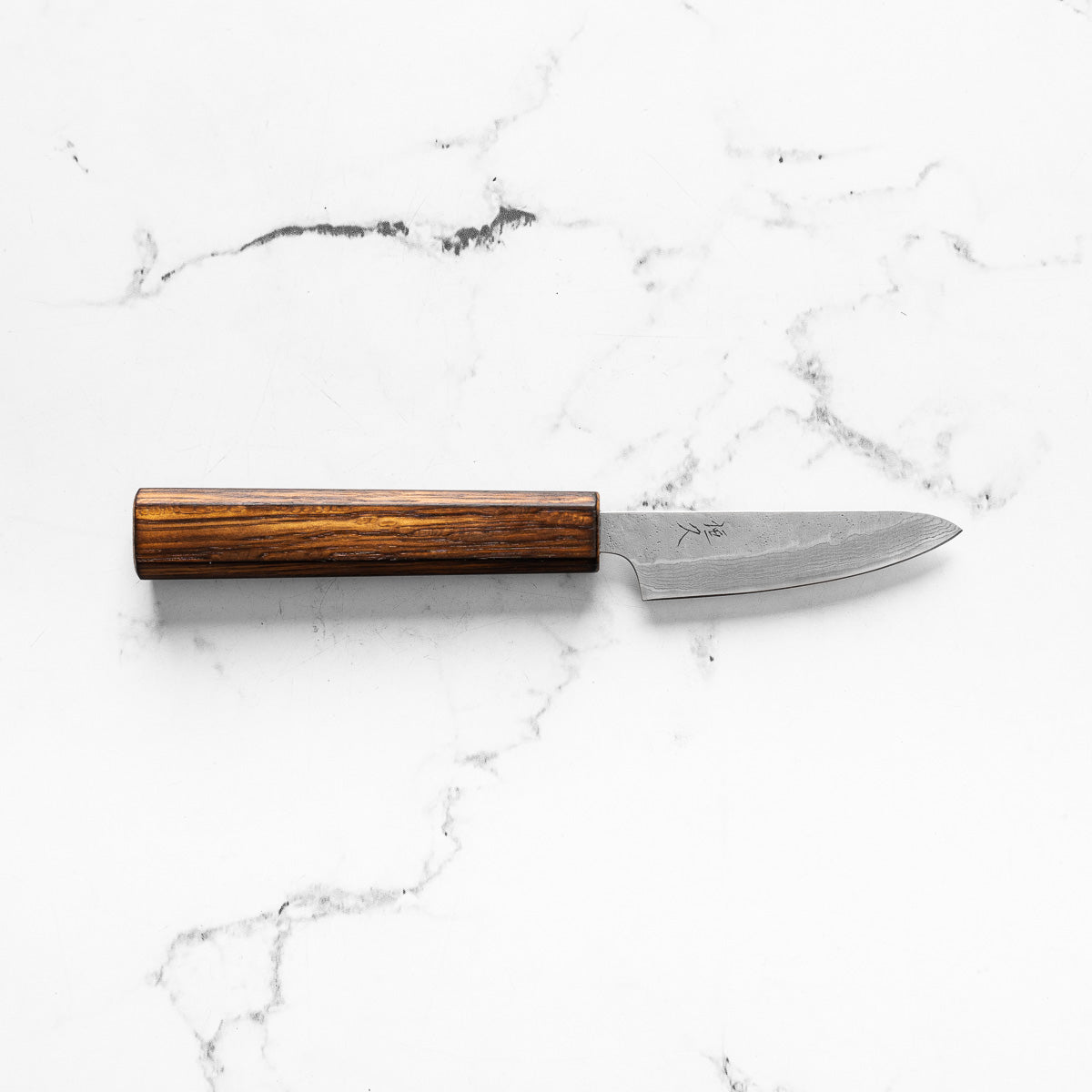 Tsunehisa 440C Damascus Tsuchime Petty 80mm - Black Oak
