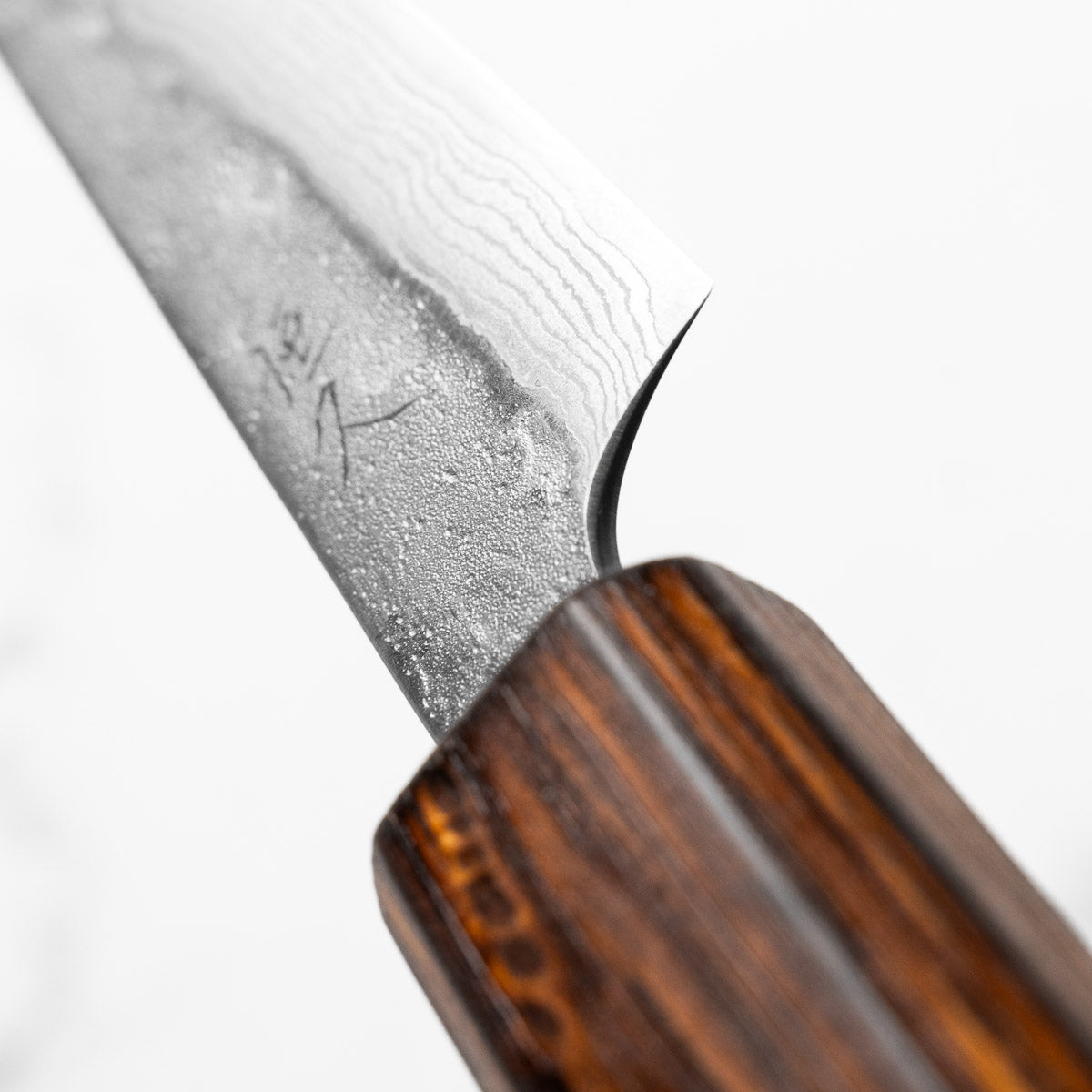 Tsunehisa 440C Damascus Tsuchime Petty 80mm - Black Oak