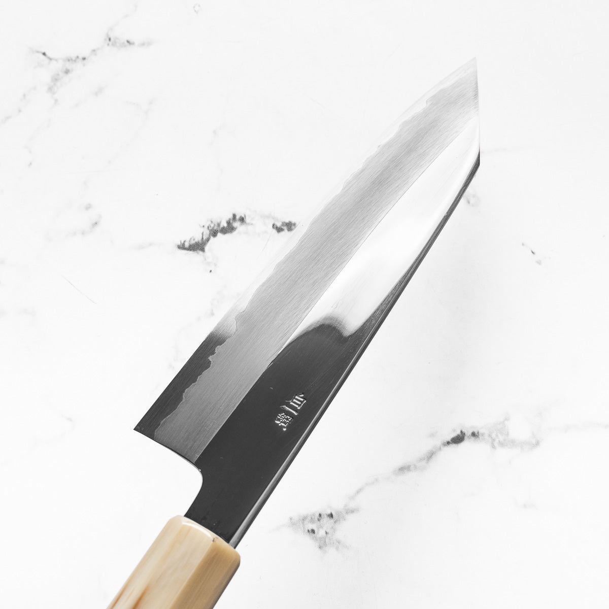 Nakagawa x Sakai Kikumori White 1 Mirror Finish SS Clad Bunka 180mm - Ebony and Blonde
