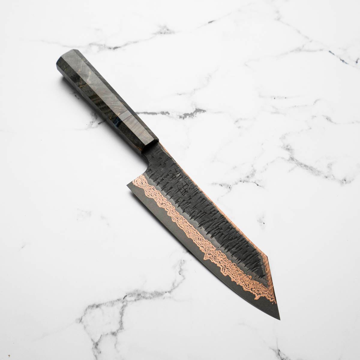 Hatsukokoro Yorokobi Kurouchi SLD Damascus Tsuchime Bunka 180mm - Dark Maple