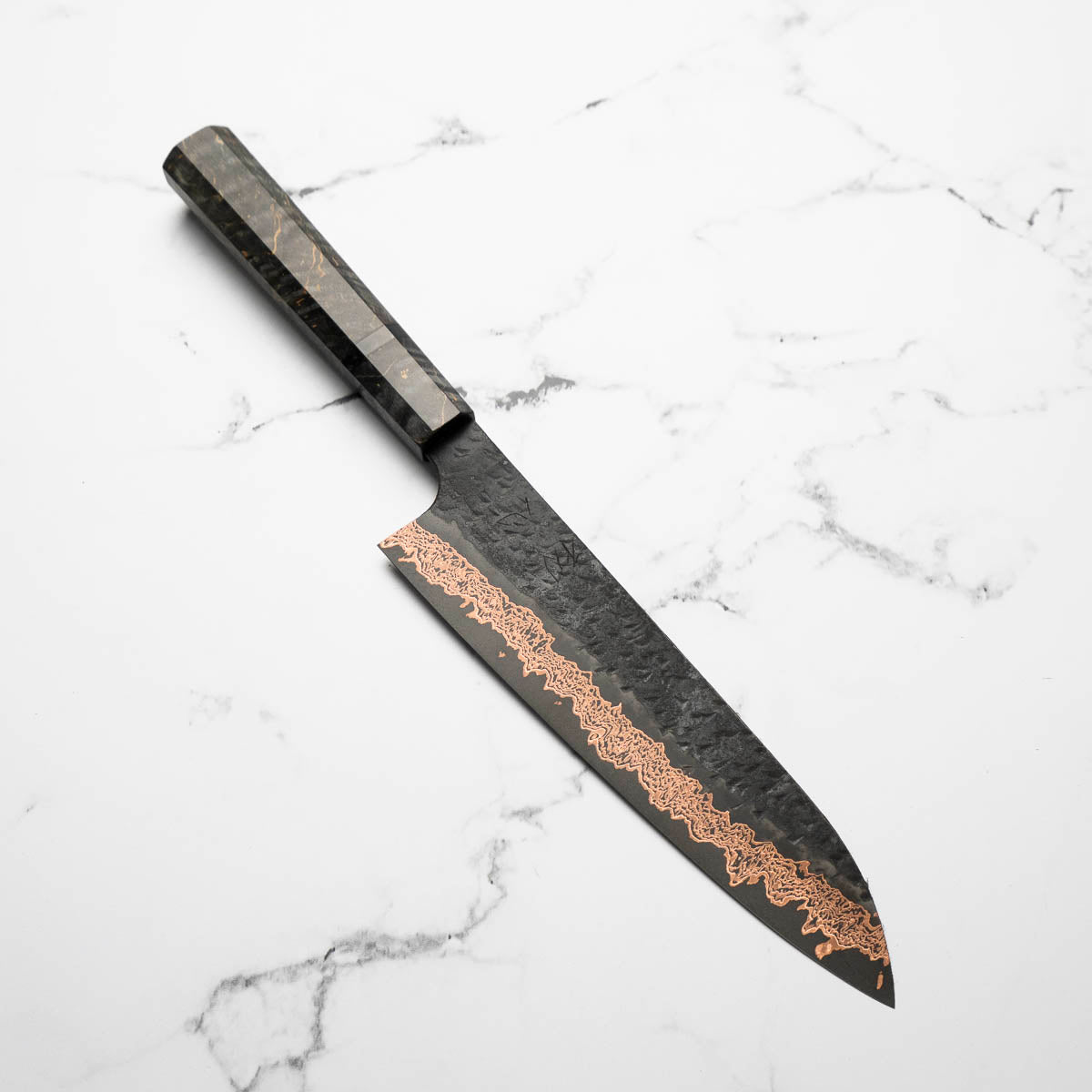 Hatsukokoro Yorokobi Kurouchi SLD Damascus Tsuchime Gyuto 210mm - Dark Maple