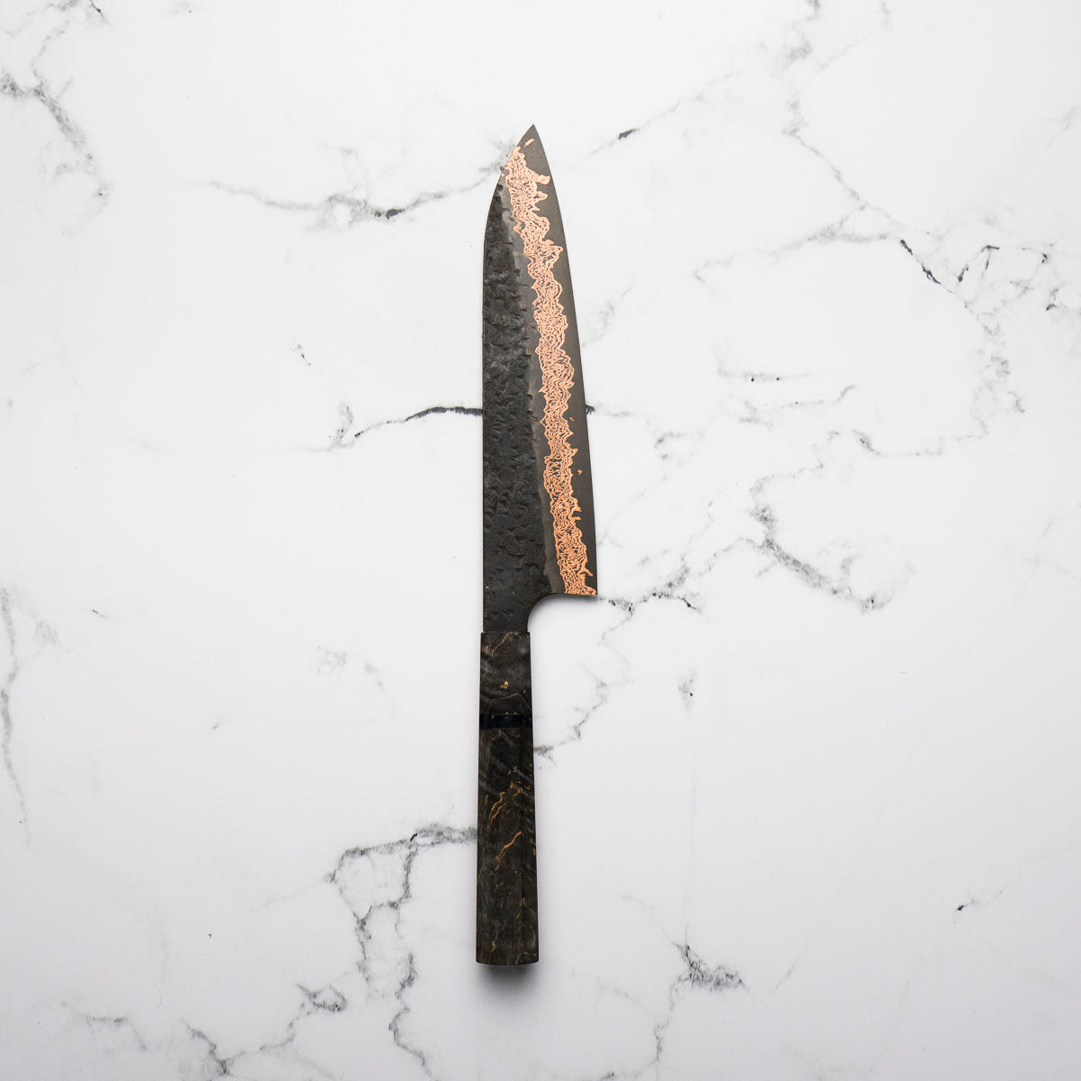 Hatsukokoro Yorokobi Kurouchi SLD Damascus Tsuchime Gyuto 210mm - Dark Maple