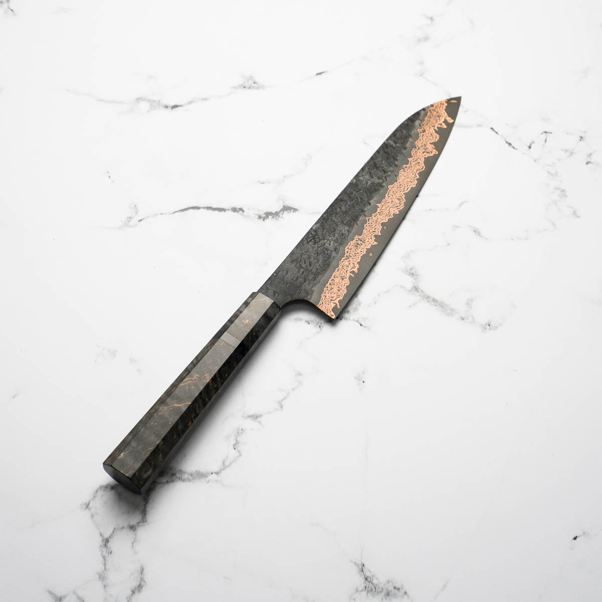 Hatsukokoro Yorokobi Kurouchi SLD Damascus Tsuchime Gyuto 210mm - Dark Maple