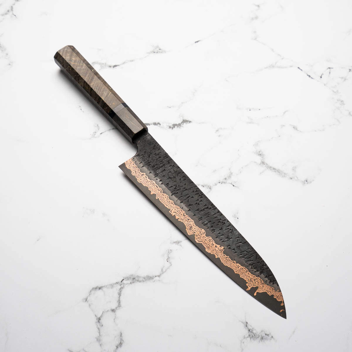 Hatsukokoro Yorokobi Kurouchi SLD Damascus Tsuchime Gyuto 240mm - Dark Maple