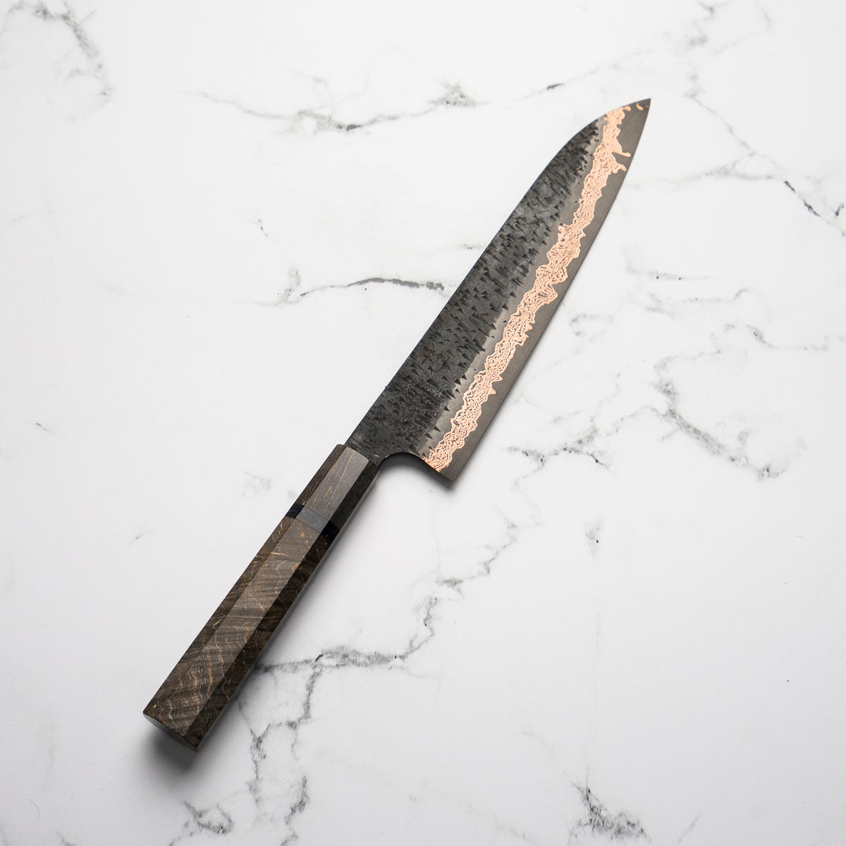 Hatsukokoro Yorokobi Kurouchi SLD Damascus Tsuchime Gyuto 240mm - Dark Maple