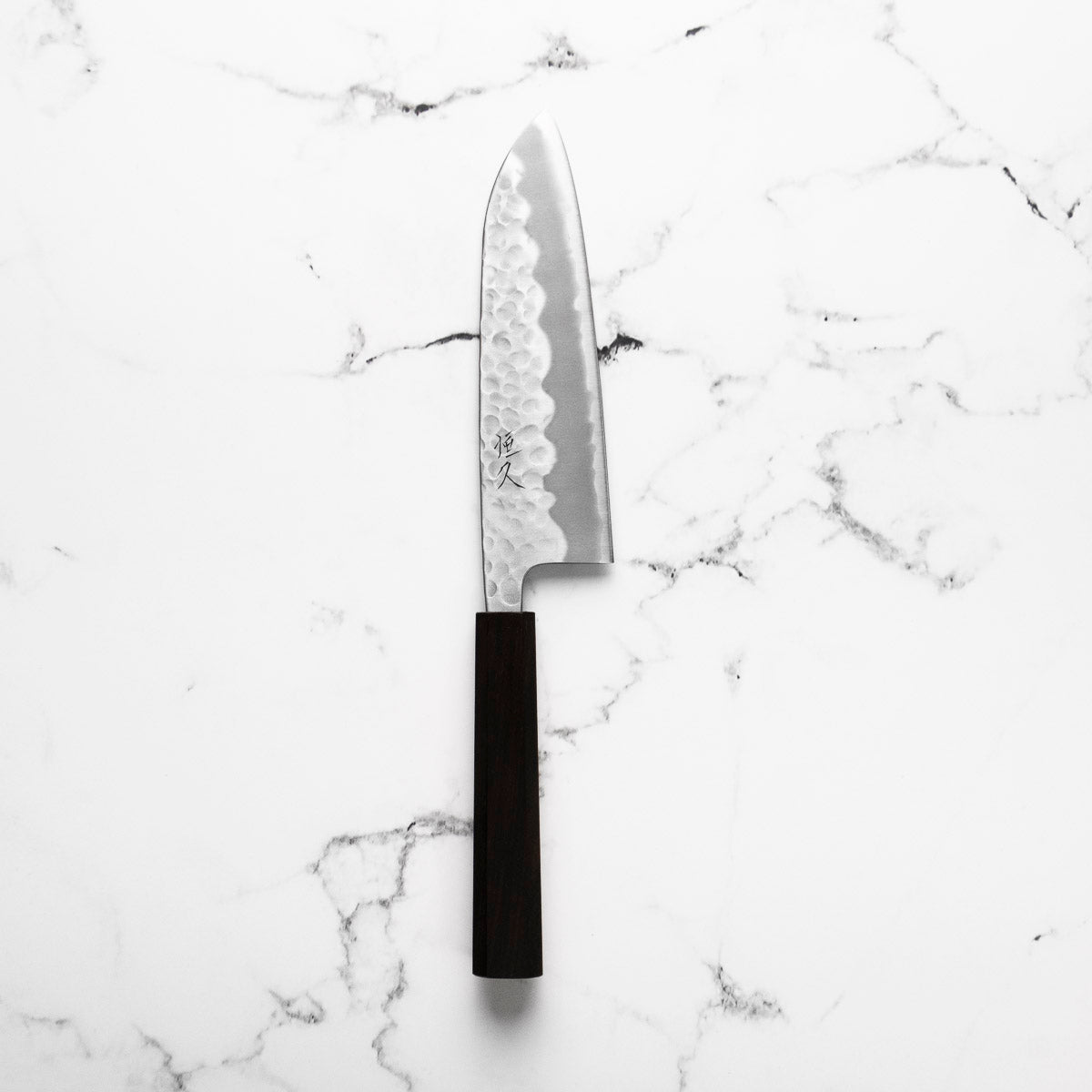 Tsunehisa White 2 Stainless Clad Tsuchime Santoku 165mm - Ebony - handle detail