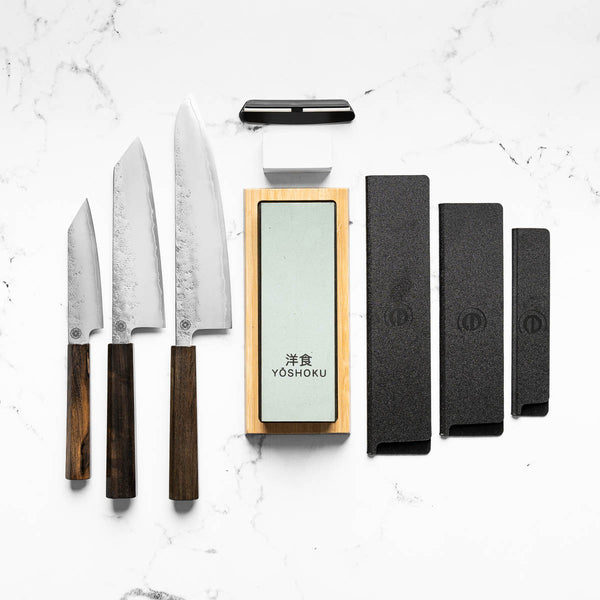 Hajimaru Ginsan Nashiji Mono Bubinga - 3 Knife Set w/Whetstone