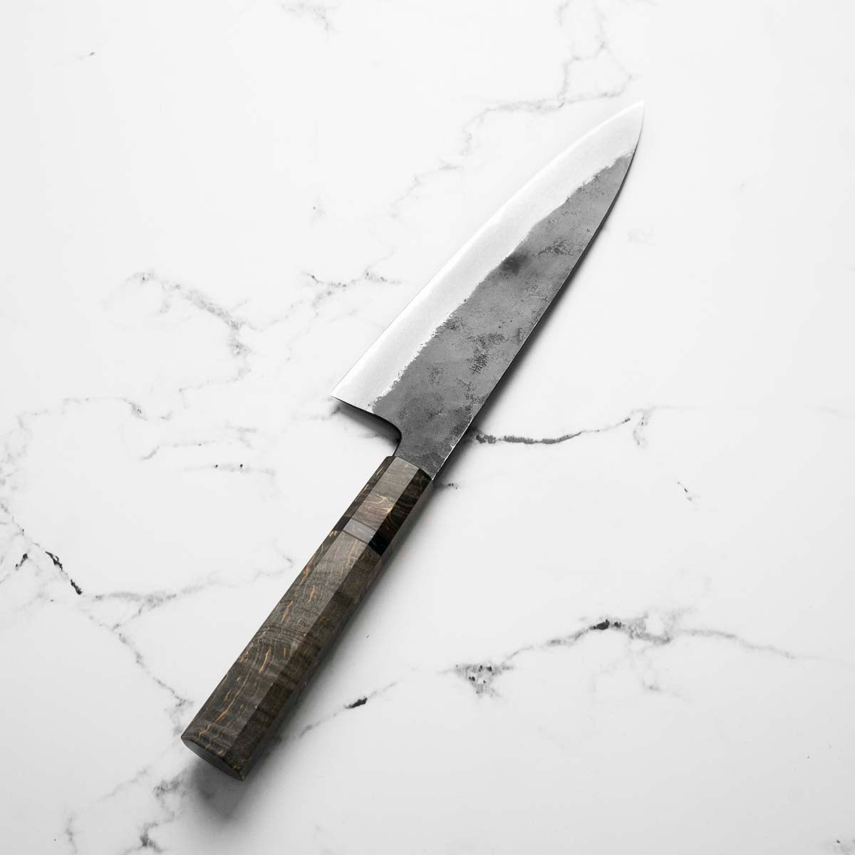 Morihei Hisamoto White 2 Kurouchi Extra Tall Gyuto 210mm - Dark Maple