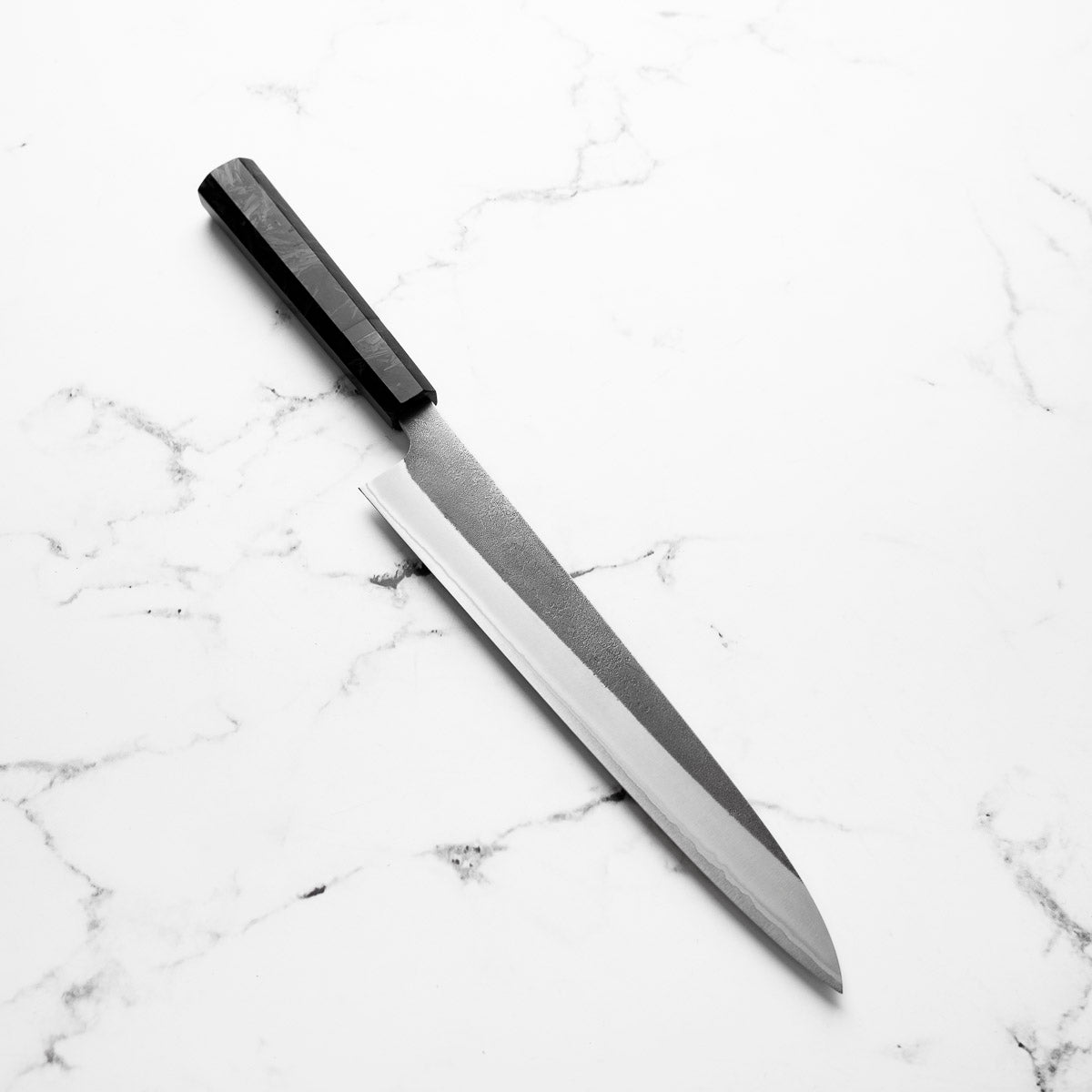 Yoshikane (Hatsukokoro) White 2 Kurouchi Nashiji Sujihiki 240mm - Dark Carbon Fibre