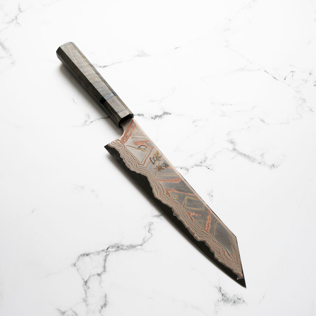 Hatsukokoro Irodori Blue 2 Rainbow Damascus Kiritsuke Gyuto 240mm - Dark Maple