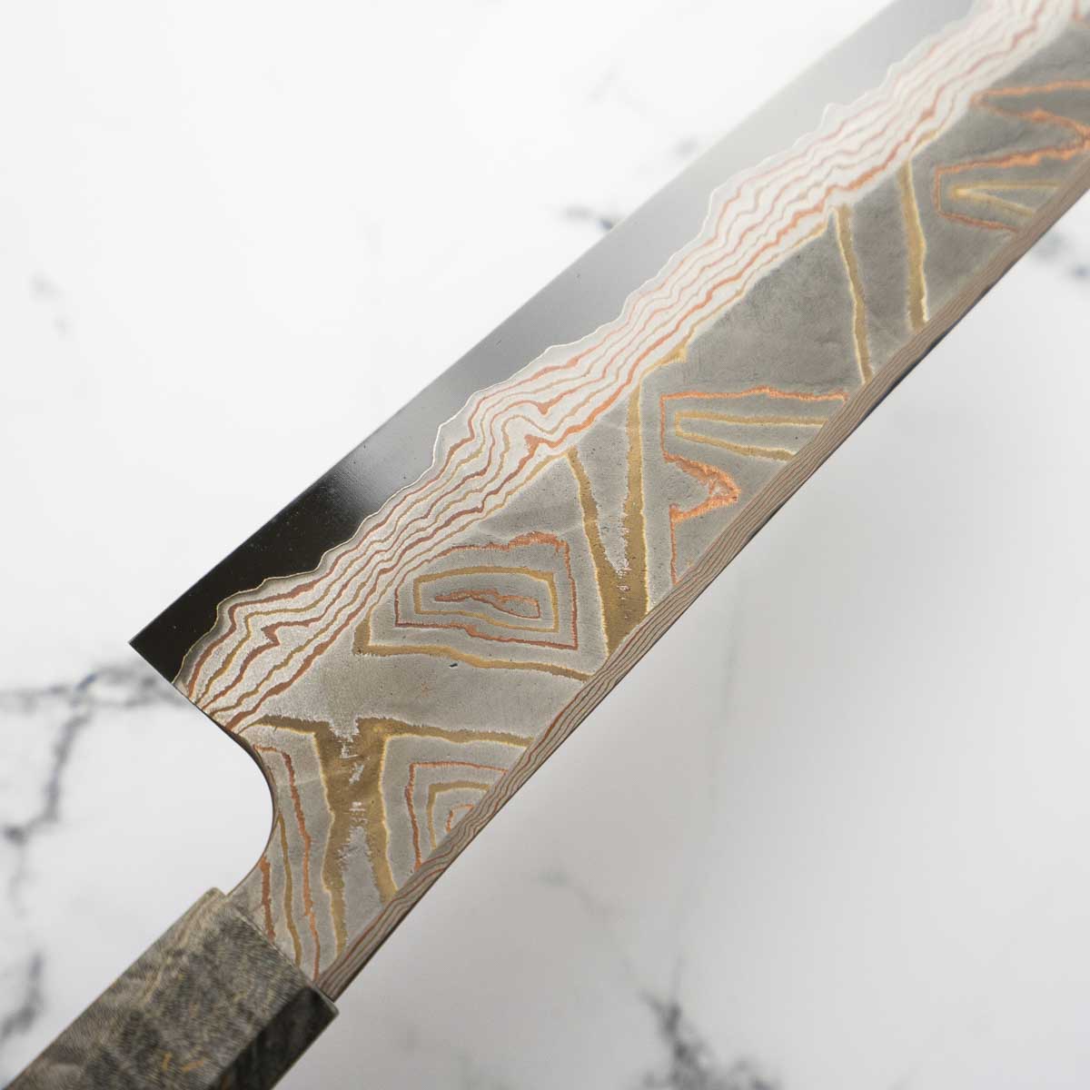 Hatsukokoro Irodori Blue 2 Rainbow Damascus Kiritsuke Gyuto 240mm - Dark Maple