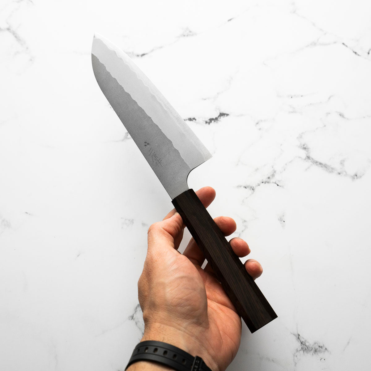 Nigara Hamono Blue Super Migaki Tsuchime Santoku 180mm - Ebony