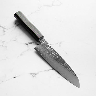 Touroku Sakai Kagayaki VG10 Damascus Tsuchime Santoku 170mm