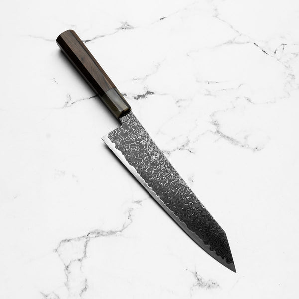 Hatsukokoro Ryuhyo Kurozome SG2 Damascus Kiritsuke Gyuto 210mm -  Persimmon