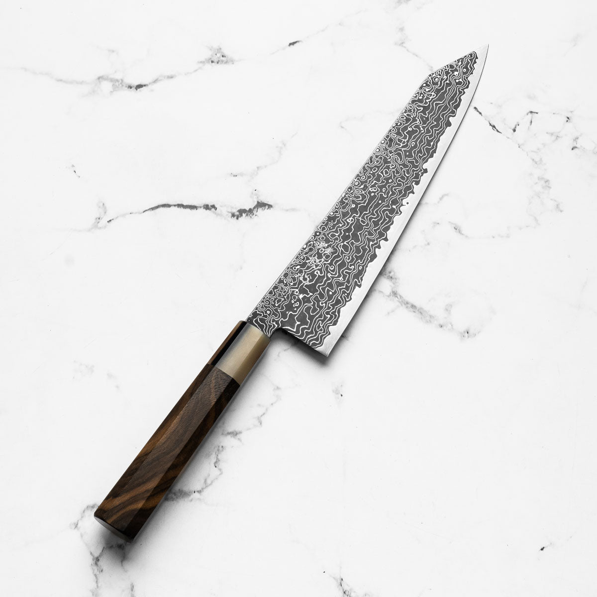 Hatsukokoro Ryuhyo Kurozome SG2 Damascus Kiritsuke Gyuto 240mm - Persimmon