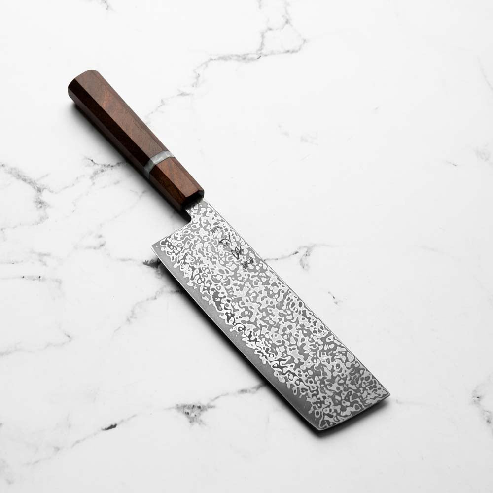Hatsukokoro Hikari SLD Damascus Kurozome Nakiri 160mm - Sandalwood