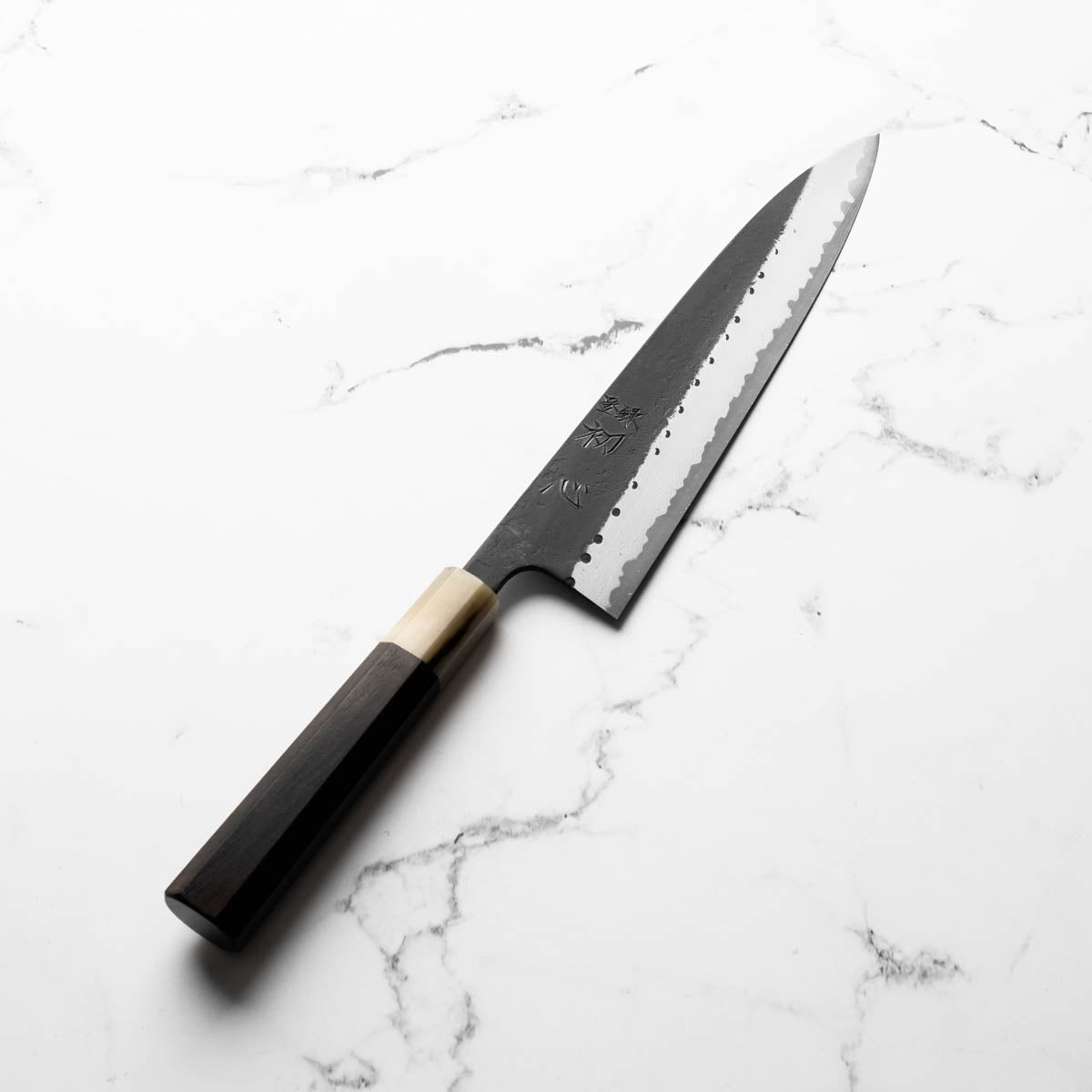 Hatsukokoro Shinkiro Blue Super Damascus Kurouchi Gyuto 210mm - Ebony & Blonde