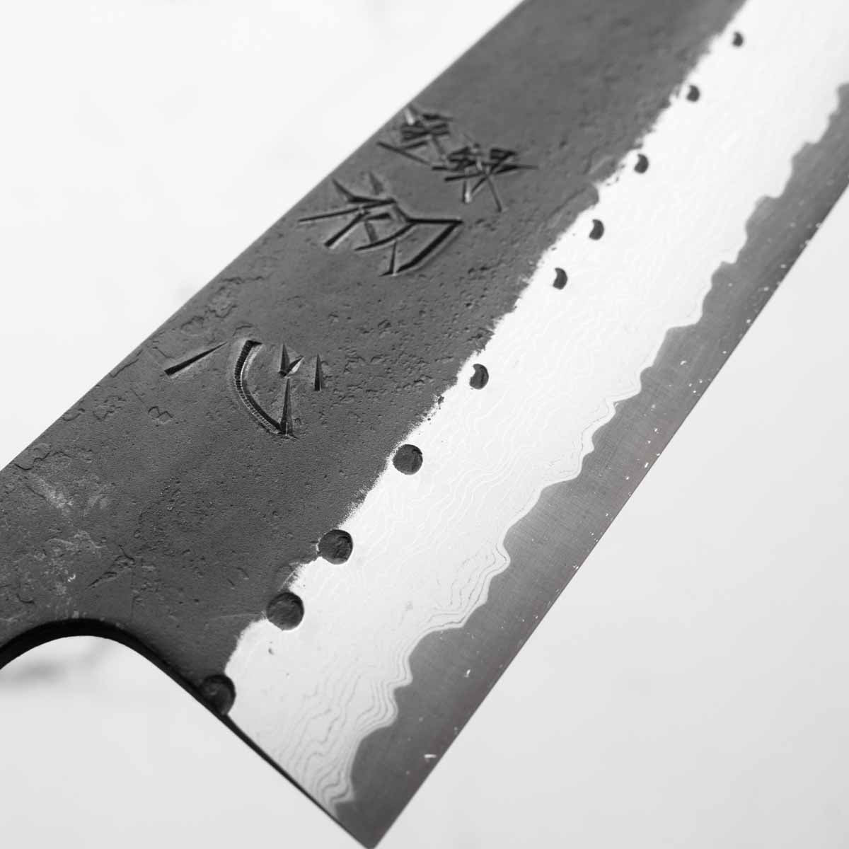 Hatsukokoro Shinkiro Blue Super Damascus Kurouchi Gyuto 210mm - Ebony & Blonde