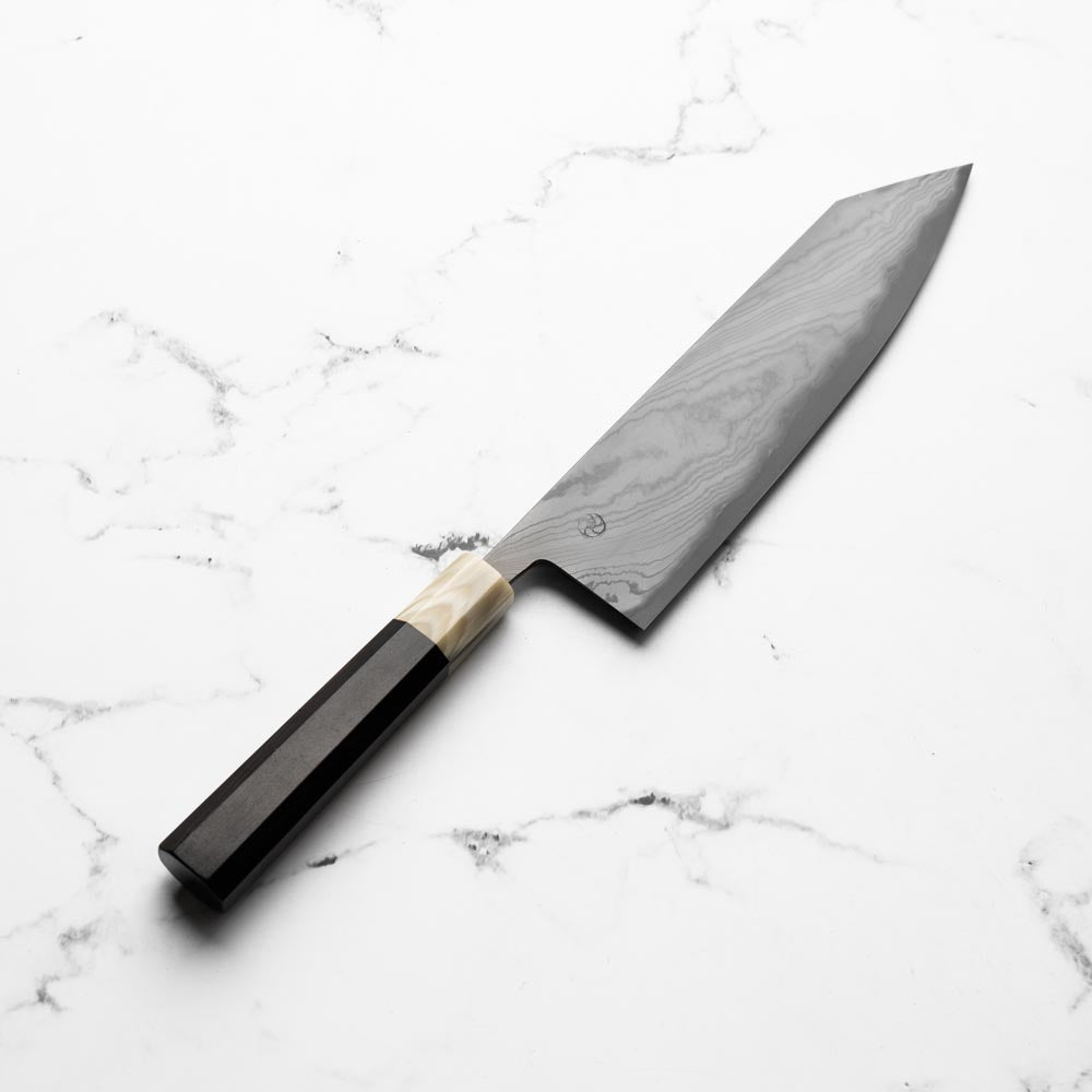 Miyazaki Kajiya Blue 2 Black Damascus Kiritsuke 240mm