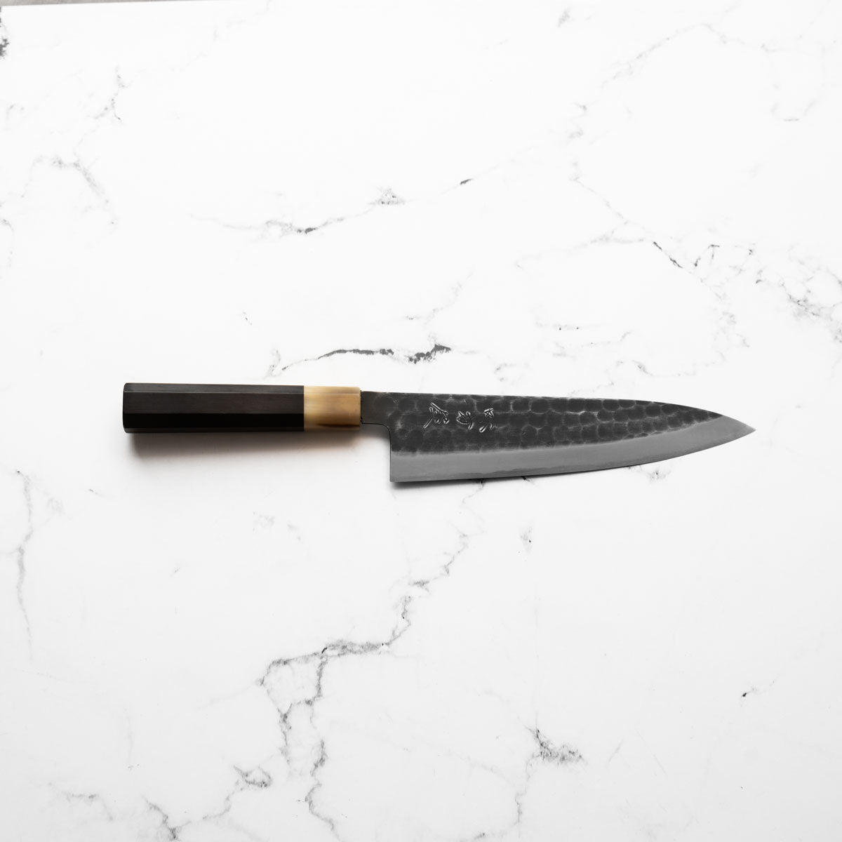 Mutsumi Hinoura Ajikataya White 2 Tsuchime Gyuto 210mm - Ebony & White Horn