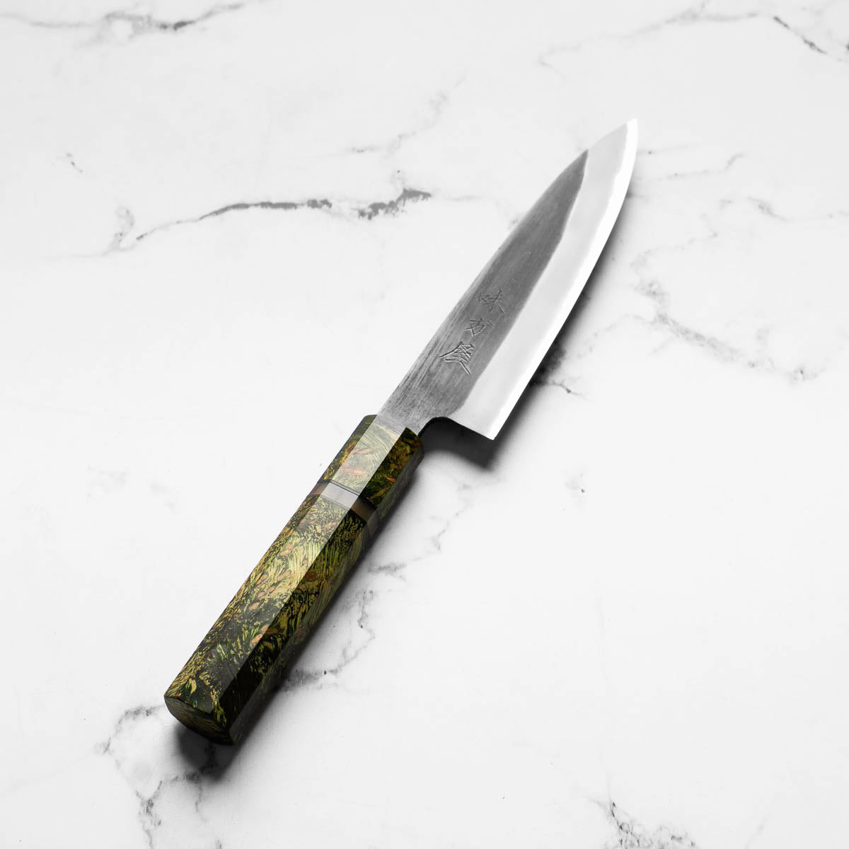 Mutsumi Hinoura Ajikataya White 2 SS Clad Petty 135mm - Resin (Green)