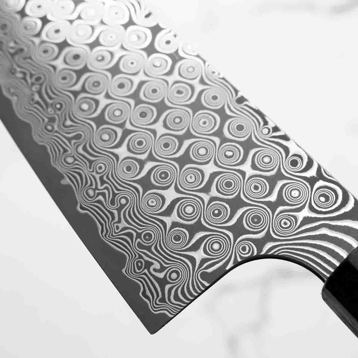 Nigara Hamono "Anmon" SG2 Damascus Santoku 180mm - Dark Carbon Fibre