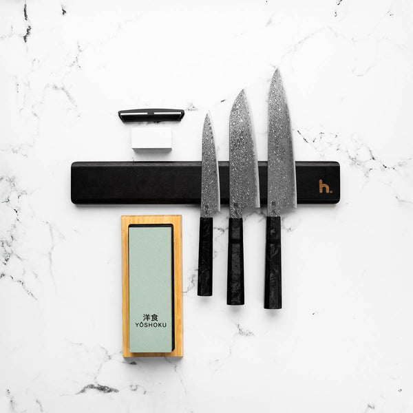 Seido VG10 Kurozome Nickel Damascus 3 Knife Set with Magnetic Strip