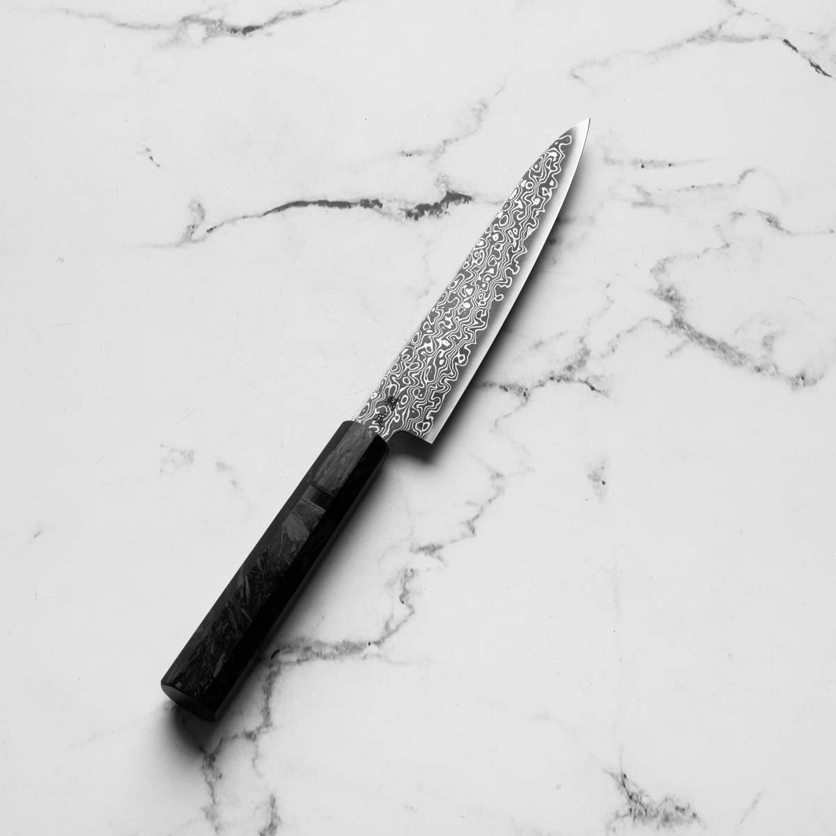Seido VG10 Kurozome Nickel Damascus Petty 150mm - Dark Carbon Fibre