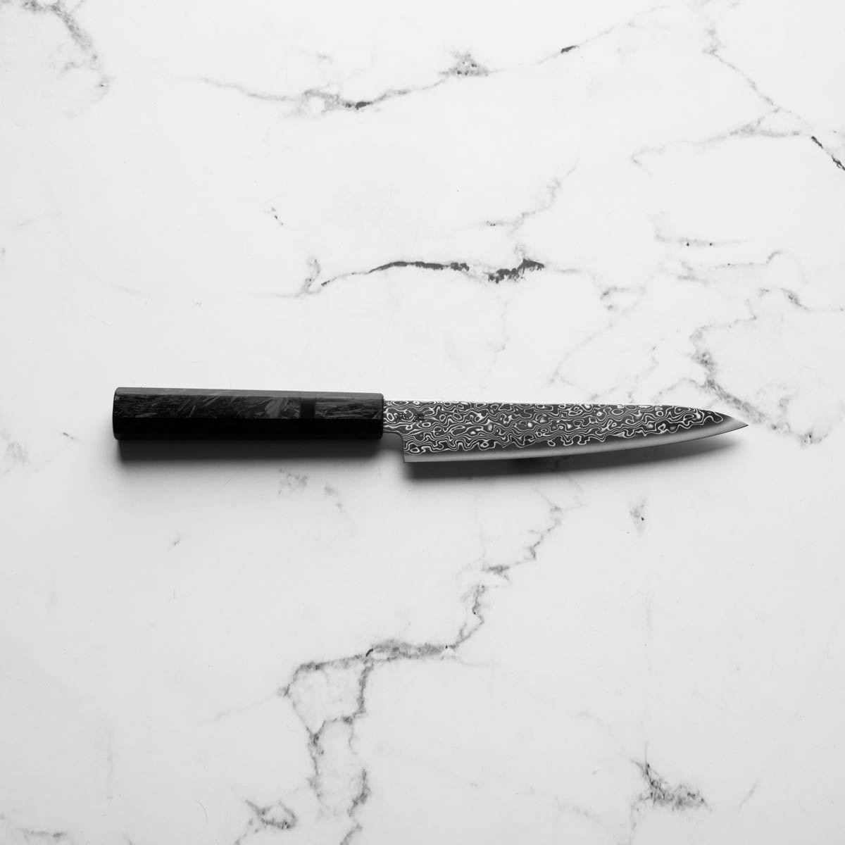 Seido VG10 Kurozome Nickel Damascus Petty 150mm - Dark Carbon Fibre
