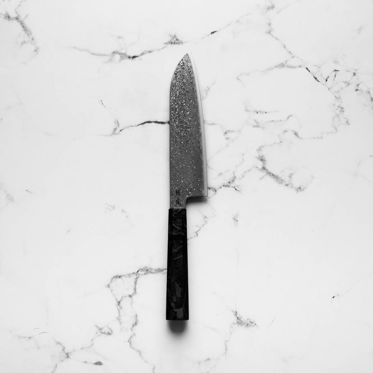 Seido VG10 Kurozome Nickel Damascus Santoku 180mm - Dark Carbon Fibre