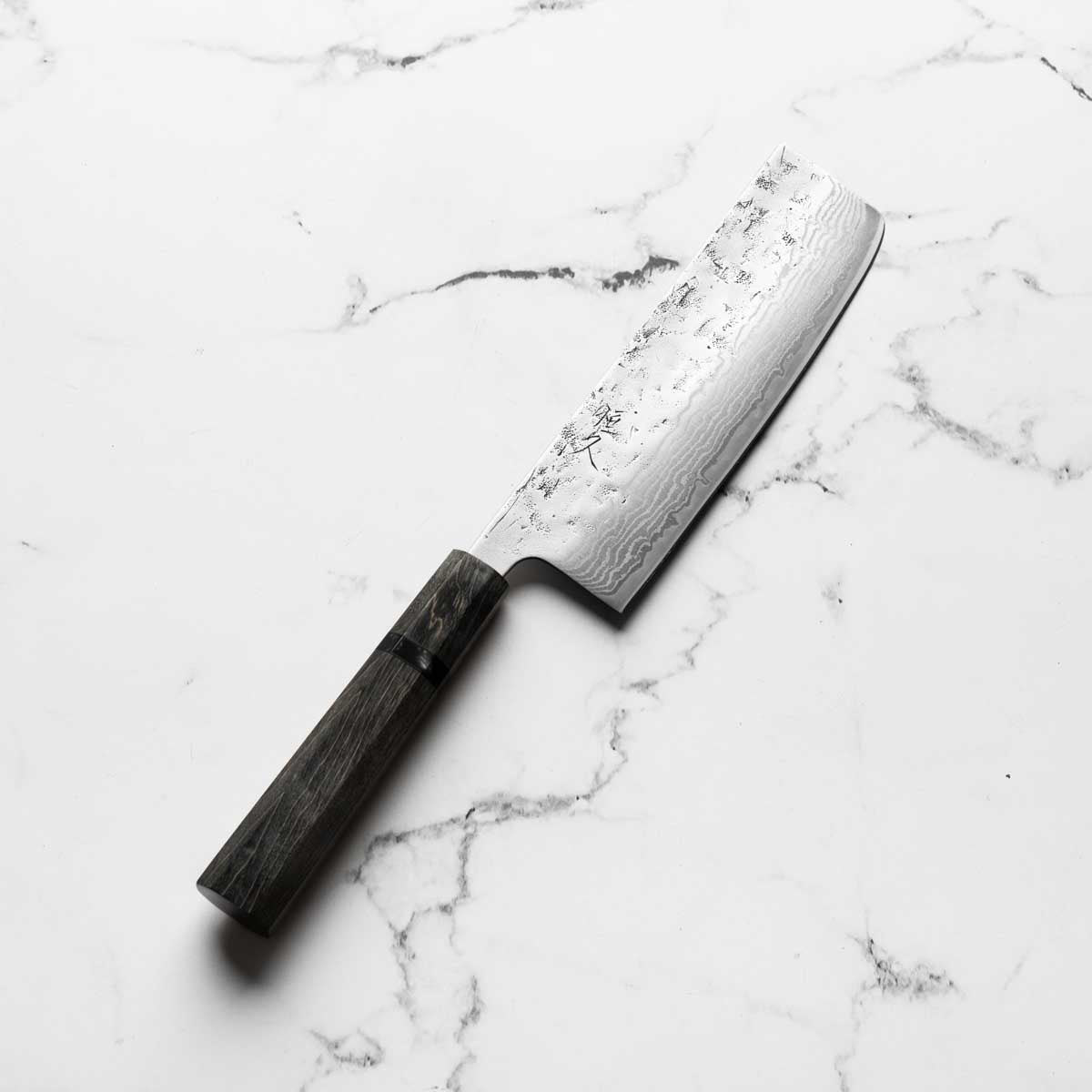 Tsunehisa Swedish Stainless Washiji Damascus Nakiri - Dark Maple