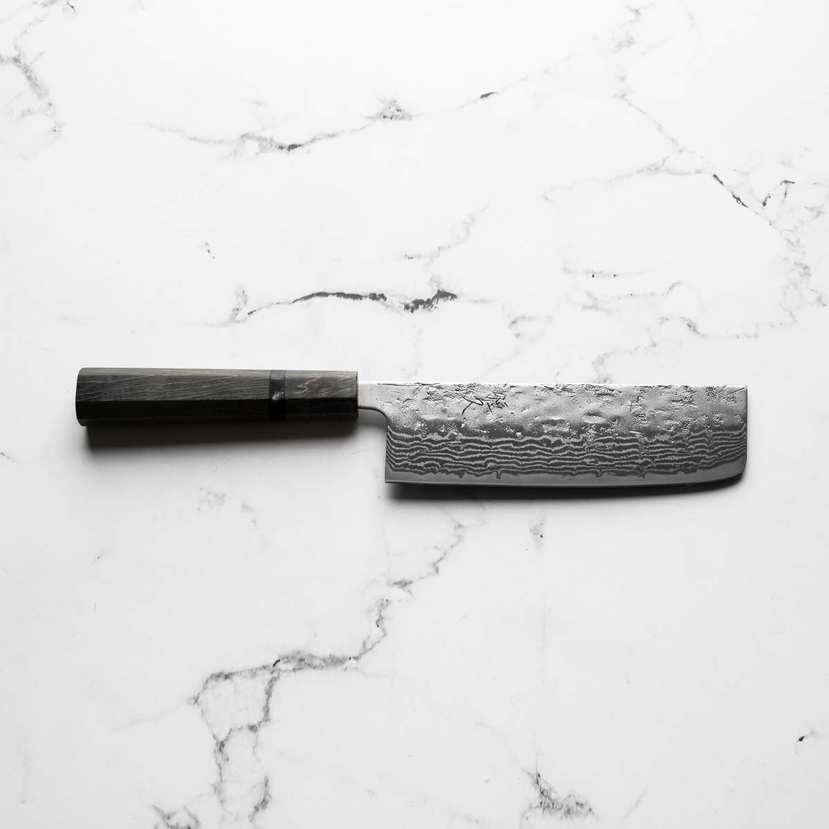 Tsunehisa Swedish Stainless Washiji Damascus Nakiri - Dark Maple