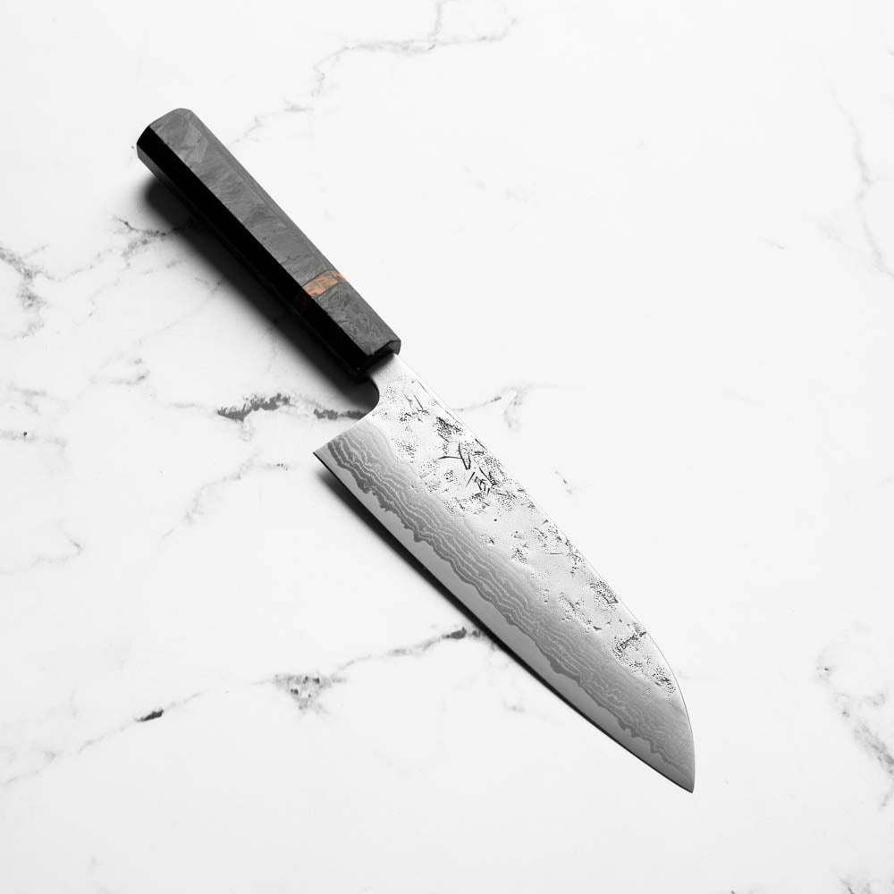 Tsunehisa Swedish Stainless Washiji Santoku 165mm - Carbon Fibre
